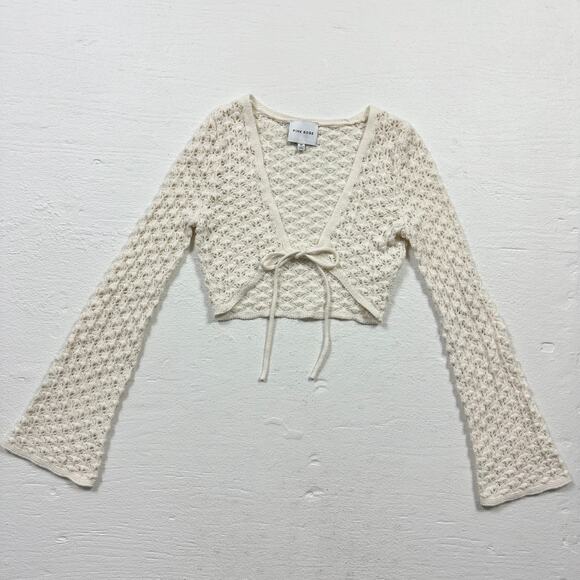 Pink Rose Cream White Crochet Tie Front Shrug Cardigan Sweater, Size XS - Picture 1 of 6